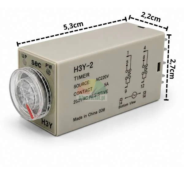 Time relay H3Y-2 AC 220V, 10s, 8 PIN, dimensions 5.3x2.2x2.7cm