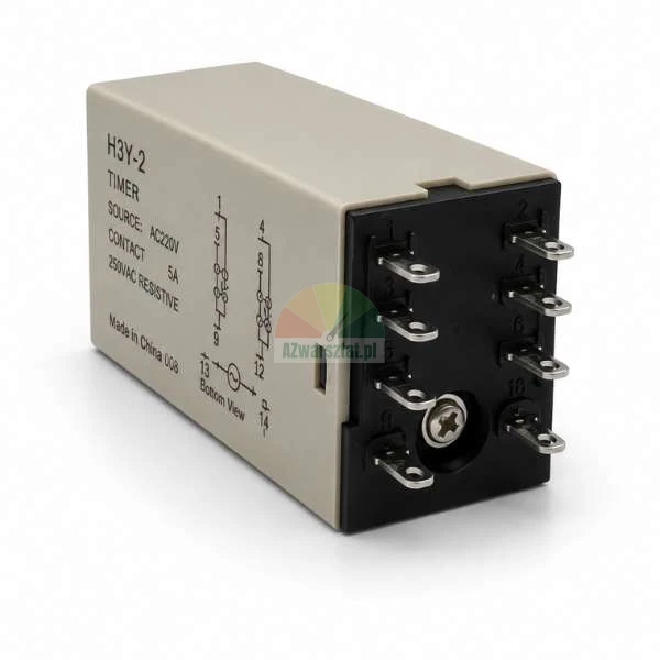H3Y-2 industrial timer relay with AC220V source and 8-pin connection base.