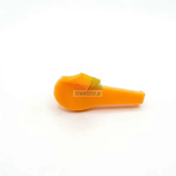 Small orange plastic safety tool on a white background.