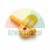 Yellow plastic component of a safety lock for cabinets or drawers on a white background.