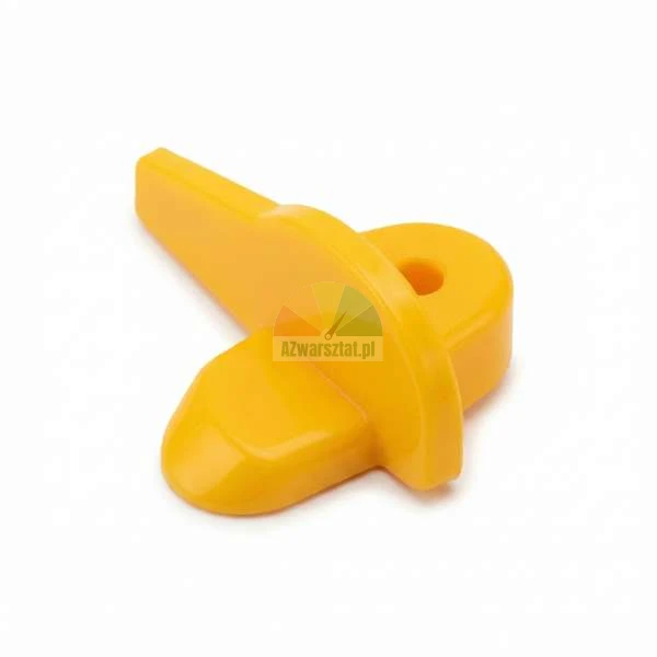 Yellow plastic thumb screw knob with a wing-shaped handle on a white background.