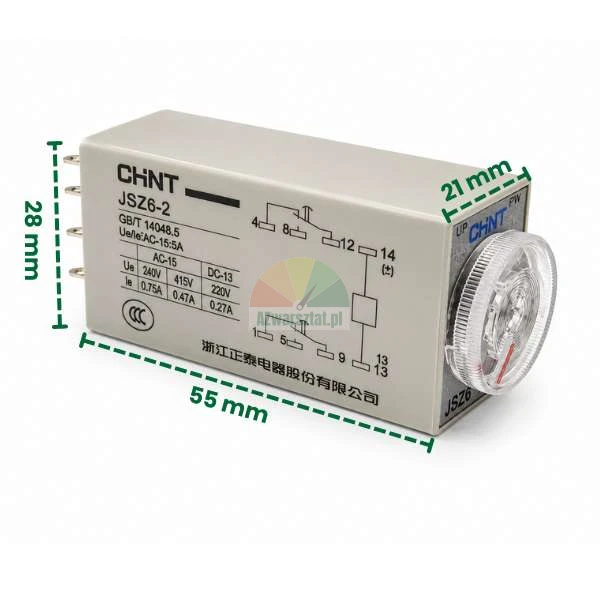 Time delay relay DC 24V 10s 8 PIN with dimensions