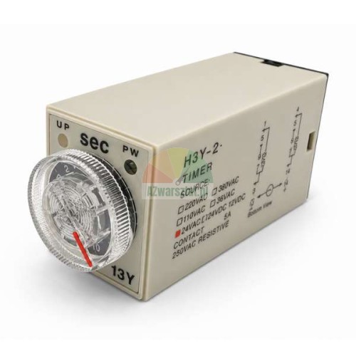 H3Y-2 time relay AC 24V with a 10-second adjustment dial and wiring diagram on the side.