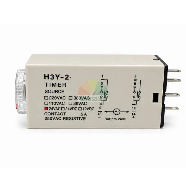 H3Y-2 timer relay 24VAC with wiring diagram and adjustment dial