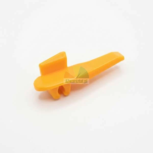 Orange plastic mounting element on a white background