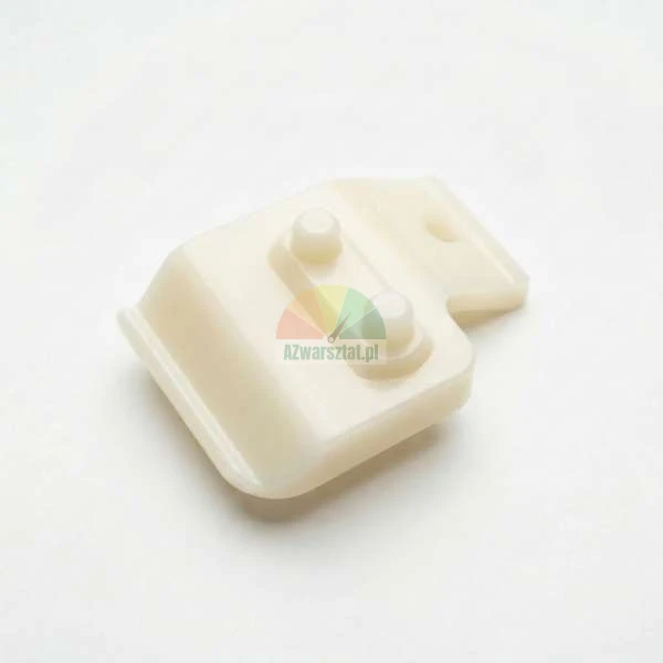 Small cream-colored plastic furniture glide part with two mounting pins and a screw hole.