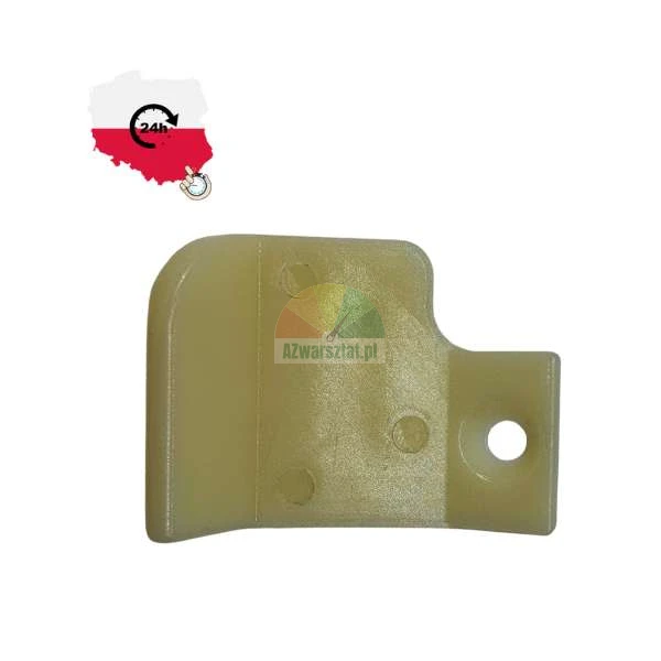 Beige plastic mounting element, furniture slider with a screw hole.