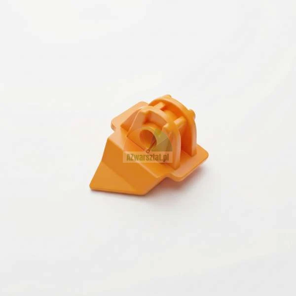 Orange plastic excavator bucket tooth replacement part on a white background