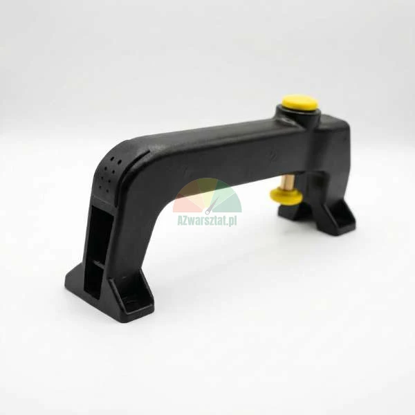 Black industrial handle with yellow adjustment buttons on a white background.