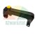 Black industrial handle with two yellow buttons and mounting holes on a white background.