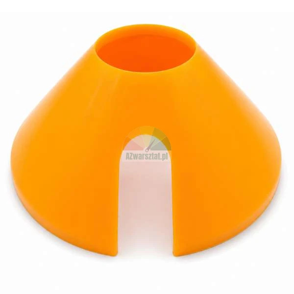 Orange plastic cone cover with top opening and side notch.