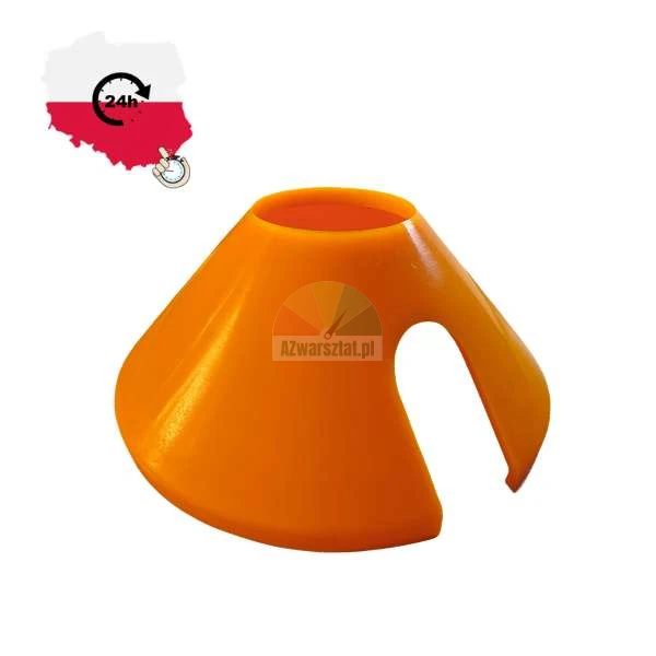 Orange plastic cone-shaped element with a cutout on a white background with a 24h fast delivery logo.