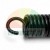 Black metal tension spring with a hook on a white background