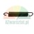 Black extension spring with hooks on both ends against a white background.