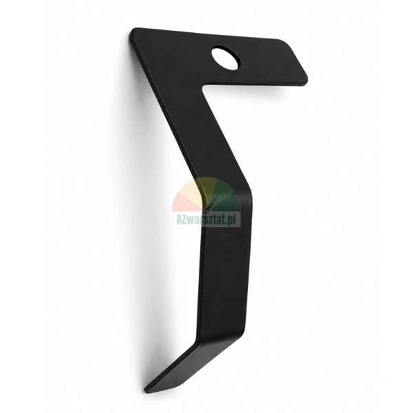 Matte black metal S-shaped mounting bracket with a hole.
