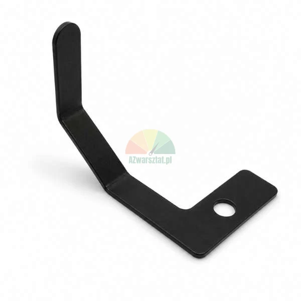 Black metal L-shaped bracket with a mounting hole
