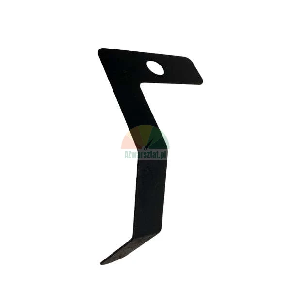 Black Z-shaped metal mounting clip with a hole and pointed tip on a white background.