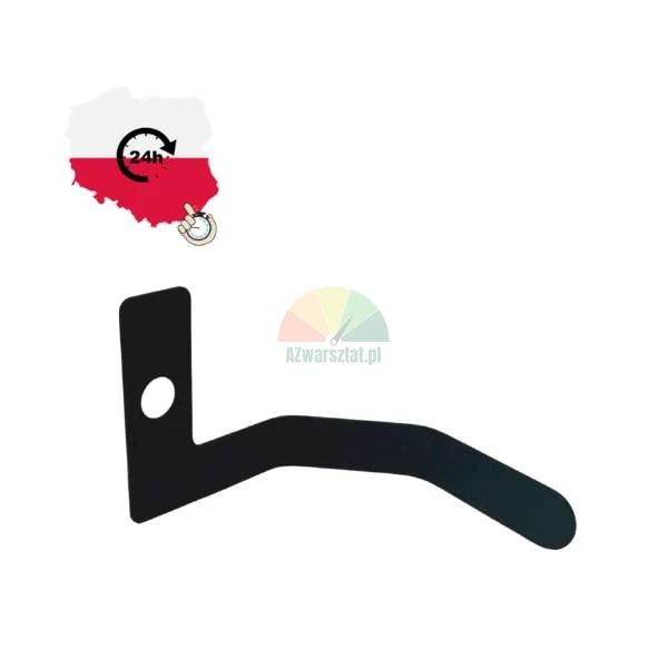 Black metal bracket or lever with a mounting hole on a white background with a 24h shipping logo from Poland