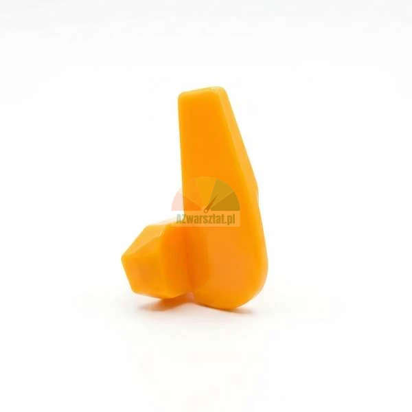 Orange plastic spare part for a household appliance on a white background.