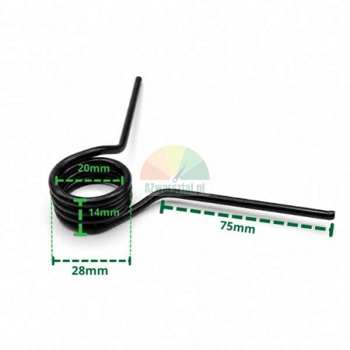 Black 28mm torsion spring with dimensions