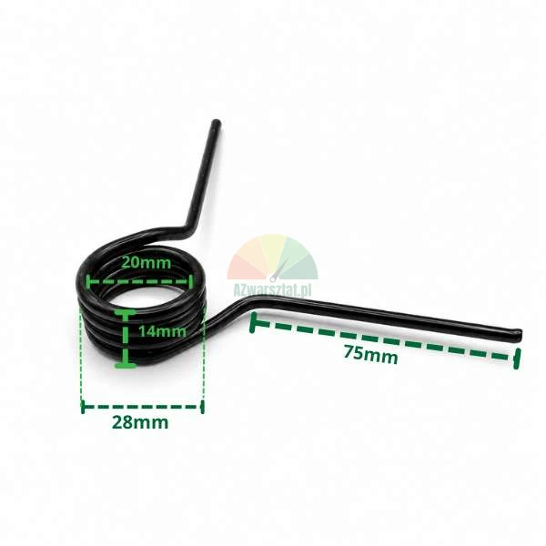 Black 28mm torsion spring with dimensions