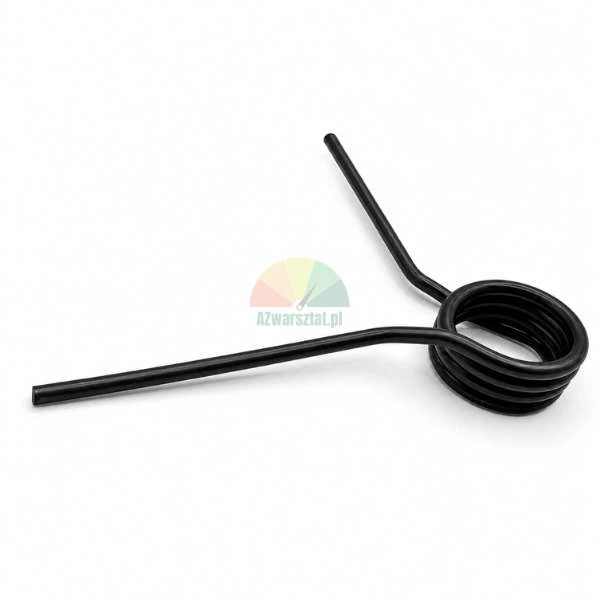 Black torsion spring with two arms on a white background.