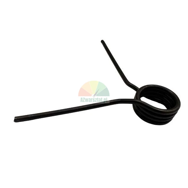 Black metal torsion spring with two arms on a white background