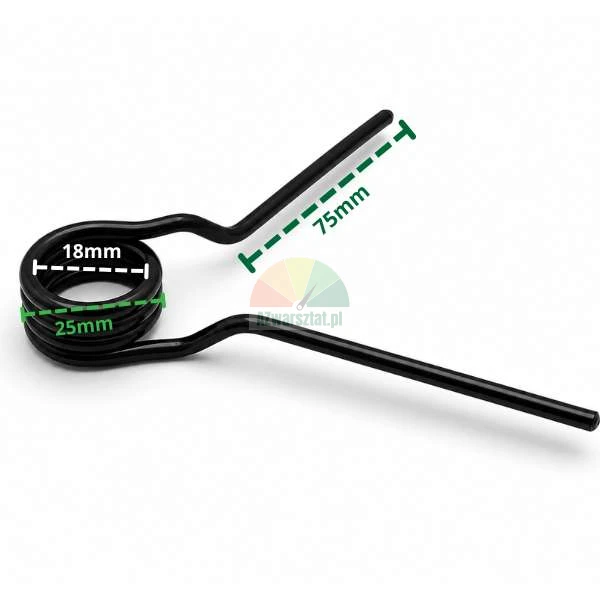 Black 25mm torsion spring with dimensions