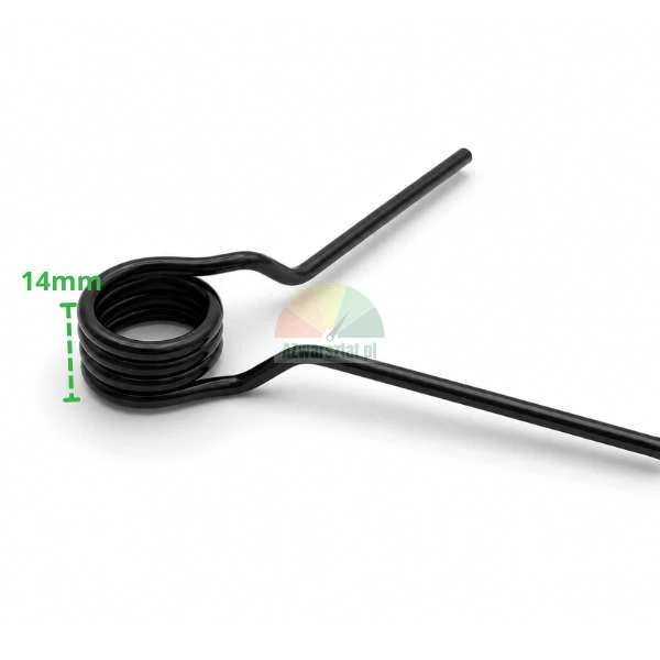 Black torsion spring with 14mm dimension mark on a white background.