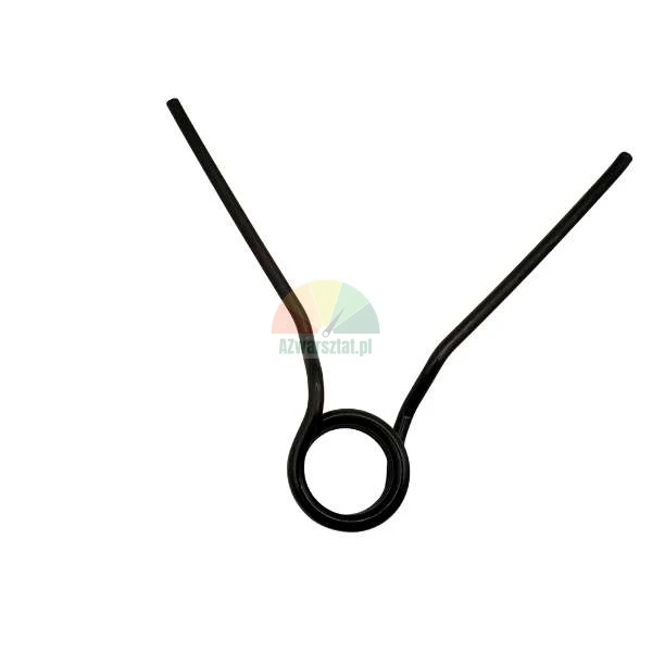 Black metal torsion spring with two arms on a white background