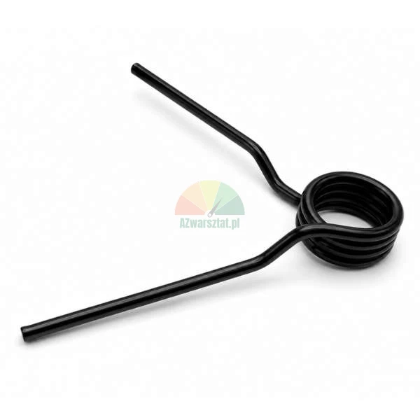 Black torsion spring with long arms on a white background.