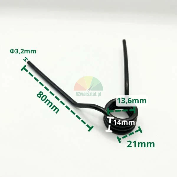 Black torsion spring with technical dimensions