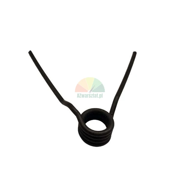 Black metal torsion spring with two legs.