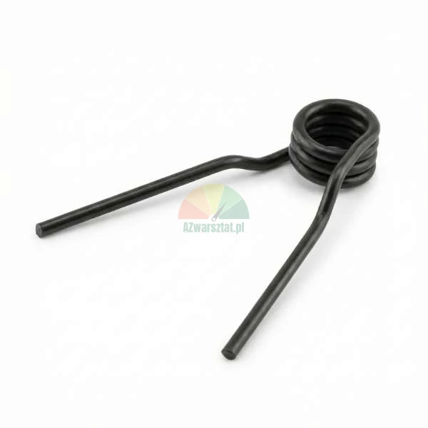 Black torsion spring with long legs on a white background