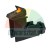 Black flip stop for guide rail with orange element and adjustment knob.