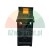 Black industrial mounting bracket with an orange plastic insert and two screw holes on top.