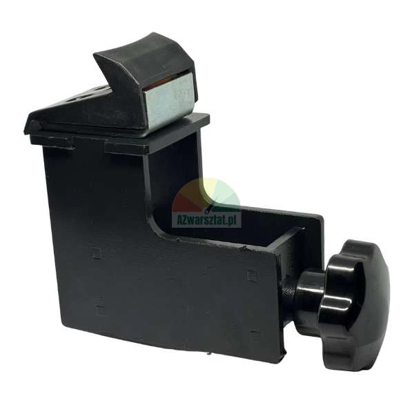 Black metal mounting clamp with a tightening knob.