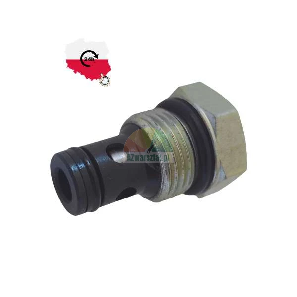 Hydraulic cartridge valve with hexagonal head and black o-rings.