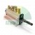 Pneumatic cylinder with fittings and silencers on a white background