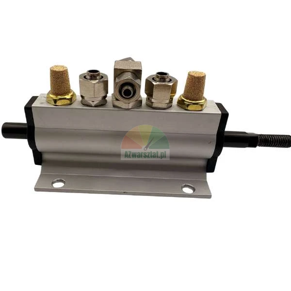Pneumatic control valve with silencers and push-in fittings on a silver mounting block.