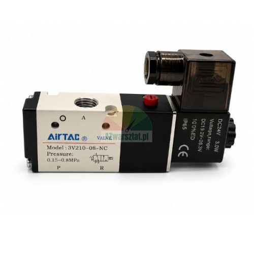 AirTAC electromagnetic pneumatic solenoid valve model 3V210-08-NC on a white background.