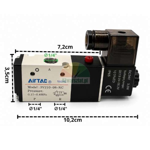 Electromagnetic pneumatic valve AirTAC with dimensions