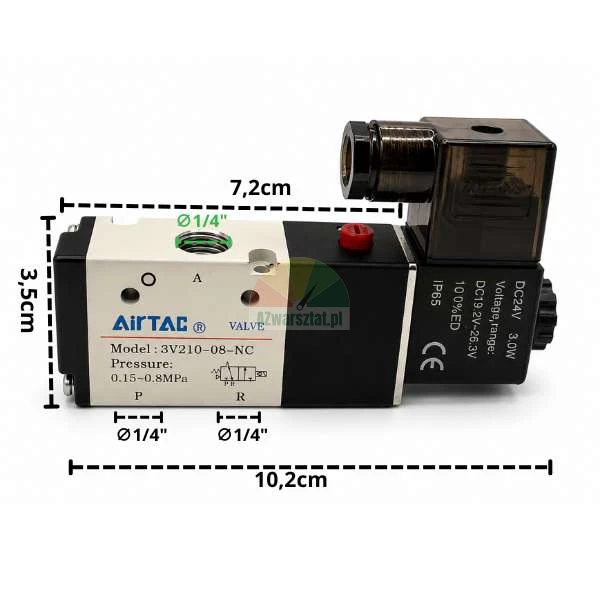 Electromagnetic pneumatic valve AirTAC with dimensions