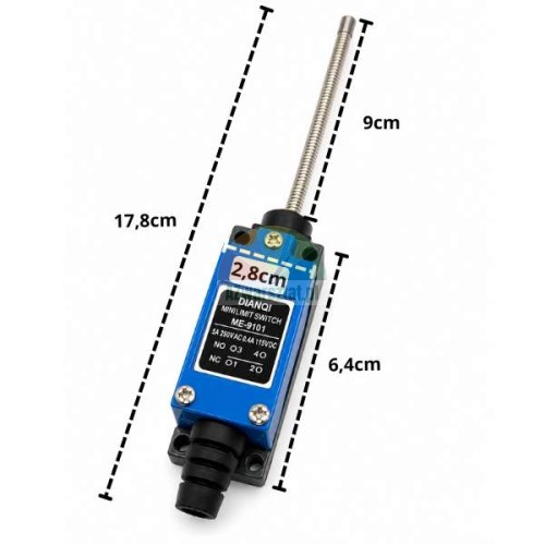 Limit switch ME-9101 with flexible spring rod and dimensions
