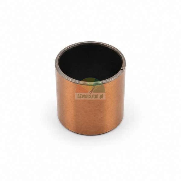 Copper-steel sliding bushing 2025 with a cylindrical shape, copper outer layer, and dark inner lining, isolated on a white background.