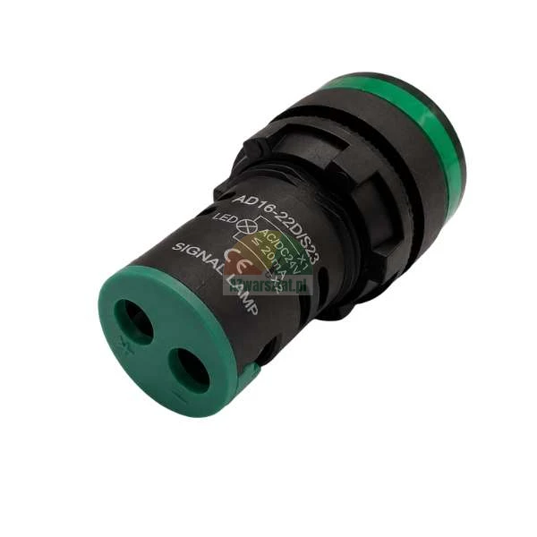 Green LED indicator signal lamp AD16-22D/S23 AC/DC 24V with screw terminals.