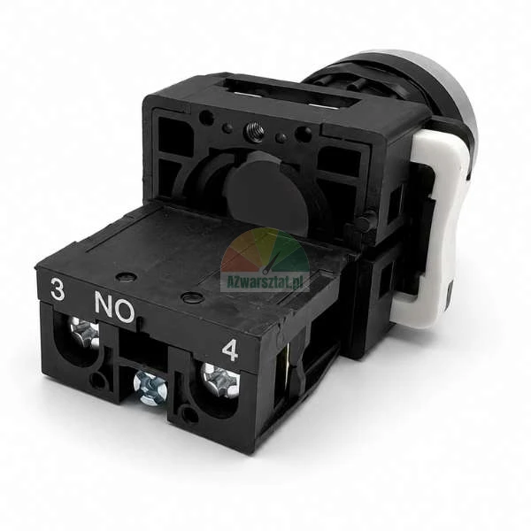 Industrial contact block with 3 NO and 4 terminal markings, black plastic housing on a white background.