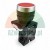 Industrial push button switch, flat, red with a metallic bezel and ZB2-BE102 NC contact block.