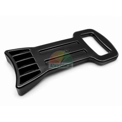 Black plastic manual mounting clamp with a comfortable grip handle on a white background.