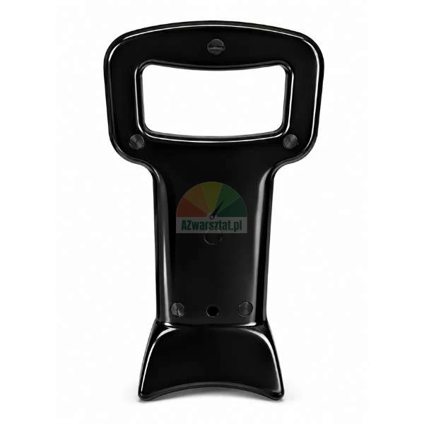 Black plastic T-shaped handle with an ergonomic grip opening and a flared, curved base, isolated on a white background.